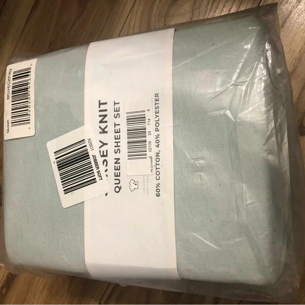 Cotton Heathered Melange Jersey Knit Bed Sheet Set, Queen, Green